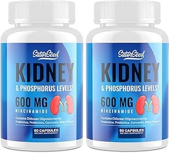 SatorSeed Kidney Support Supplement – Kidney Cleanse Detox with 600mg Niacinamide & Chitosan Oligosaccharides – Phosphorus-Conscious Formula – Vegetarian Capsules for Adults – 2 Bottles