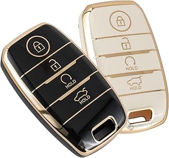 TPU Key Cover Compatible with Kia Seltos | Sonet | Carens 4 Button Smart Key (Black & White Pack of 2)
