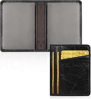 Slim Minimalist Wallet - Premium Leather Card Holder RFID Blocking Card Case with 8 Card Slots and 2 ID Window, Crackle Black