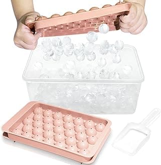 WIBIMEN Ice Cube Tray with Lid and Bin - Round Ice Trays for Freezer with Lid - Ice Cube Trays for Freezer with Ice Container (1"-2PACK Pink)