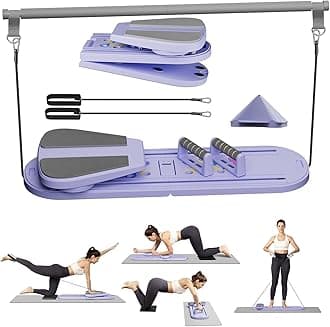 Upgraded Pilates Reformer Machine - 6-in-1 Fitness Board & Pilates Equipment Set with Ab Workout Equipment, Multifunctional Push-Up Board, Resistance Bands, Balance Board & Timer for Full Body Workout