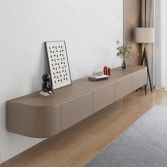 Floating TV Stand, Wall Mounted TV Shelves With Door,TV Media Console, Floating TV Cabinet Large Storage TV Bench Under TV (Khaki, 200CM/78.7")