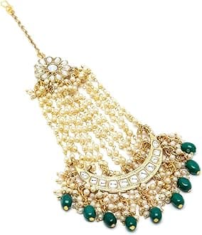 KaratcartGreen Tumble Gold Plated Handcrafted Kundan Passa for Women