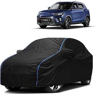 FAVY All Weather Resistant Car Body Cover Compatible with SsangYong Tivoli Scratch Proof, Anti-Dust, UV Protection with Windproof Buckle Strap and Mirror Pockets, Bottom Elastic Fitted-Black