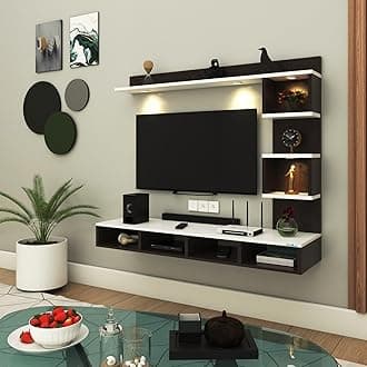 Anikaa Kirina Engineered Wood Wall Mount TV Unit with LED Lights TV Cabinet TV Entertainment Unit Set Top Box Stand (Wenge/White) (Ideal for 43 Inch)(D.I.Y)
