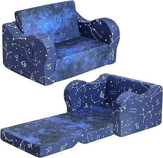 MOMCAYWEX Kids Sofa, 2-in-1 Flip-Out Foam Couch, Foldable Soft Play Lounge Chair, Blue