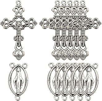 SUNNYCLUE 1 Box 40Pcs Silver Crucifix Charms Rosary Cross Charms Vintage Easter Metal Oval Chandelier Links Alloy Connectors Charm for Jewelry Making Charms Supplies DIY Necklaces Crafts Handmade