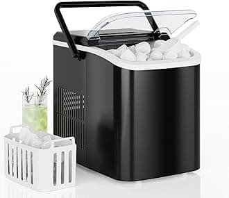 Countertop Ice Maker with Handle, 26lbs/24H Portable Ice Machine, 9 Bullet Ice Cubes Ready in 6 Mins, Self-Cleaning, Quiet Compact Ice Maker for Home, Kitchen, RV, Camping, Black