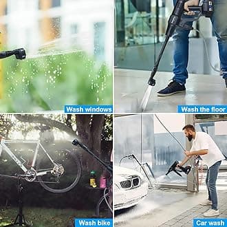 Cordless Pressure Washer Battery Powered,1450PSI Cordless Power Washer with 2pcs 4.0Ah Battery&Charger & 6-in-1 Nozzle Portable for Patio Floor Fence Deck Indoor (Black)