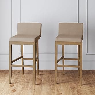 Nathan JamesGracie Modern Bar Stool with Back, Cushioned Bar Height Stool with Natural Flax Upholstery and Brushed Wooden Legs, Natural Flax/Brown, Set of 2
