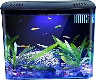 Fish Aquarium,Fish Tank 1.3 Gallon Small Aquarium Clear Aquarium Tank with 3 Layer Filter ＆ LED Light, Self Cleaning Desktop Fish Tank Home Decor for Betta Fish, Shrimp, Goldfish, Black