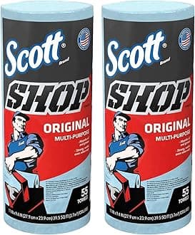 75130 Scott Single Rolls Blue Shop Towels Disposable 55 Sheets Pack 110 Total Paper Towels (2 PACK BUNDLE) Professional DIY Oil Absorbent Wipes 39.5 Sq Feet a Roll