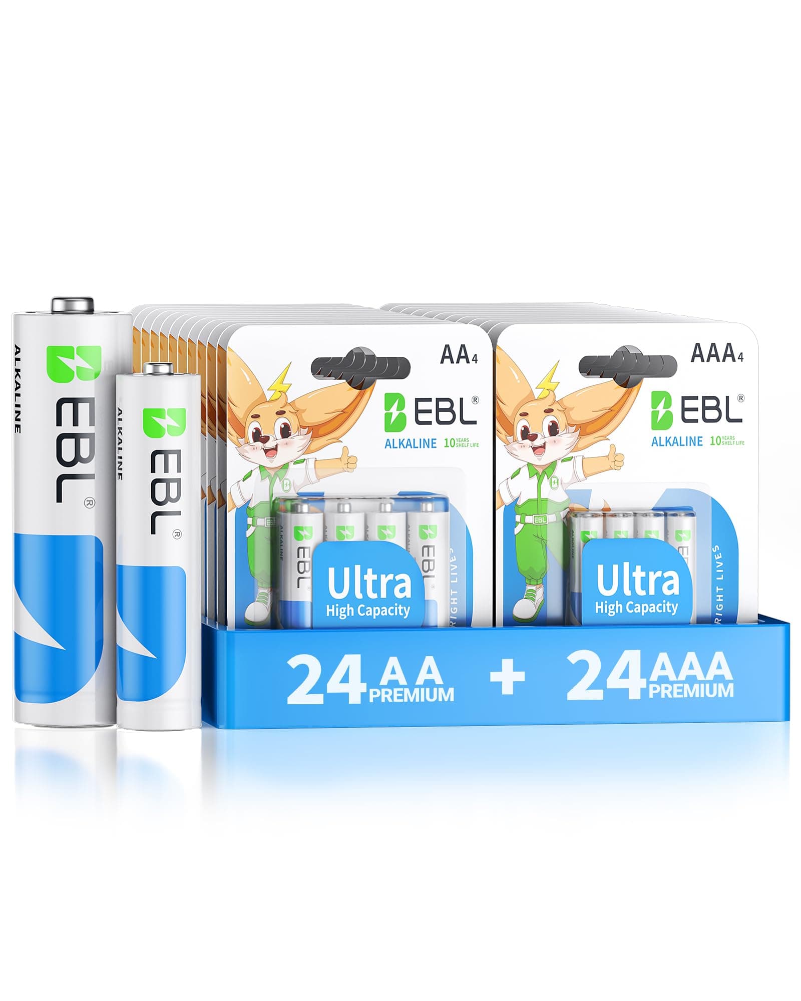 EBL 48-Pack Alkaline AA AAA Batteries, Includes 24 AA and 24 AAA, 1.5V High Performance, Long Shelf Life