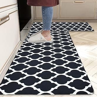 ishro home Velvet Premium Kitchen Mats for Floor | Kitchen Runner for Floor | 2 Pcs Set | Anti-Skid & Machine-Washable | (Black Diamonds)