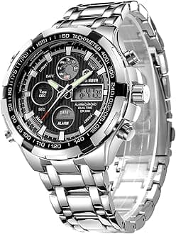 Luxury Stainless Steel Analog Digital Watches for Men Male Outdoor Sport Waterproof Big Heavy Wristwatch