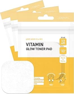 Vitamin Toner Pad - Korean Toner Pad for Skin Glow & Vitality Improvement with Vitamin C - Vegan Pure Cotton Square Pads - Travel Kit 12 ea, 3 Pack (Total 36 ea)