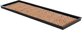 AMB0BT4F-003 Black Rubber Boot/Shoe Tray with Coir, Fits 4 Pair (46.5" Wide), Tan & Black Insert
