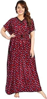 Women's Printed Satin Kaftan Nighty, Maxi