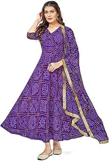 VIHARA THREADS Women's Bandhani Print Anarkali Kurta with Matching Dupatta, Ethnic Indian Wear