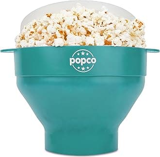The Original Popco Silicone Microwave Popcorn Popper with Handles, Silicone Popcorn Maker, Collapsible Bowl Bpa Free and Dishwasher Safe - 10 Colors Available (Aqua)