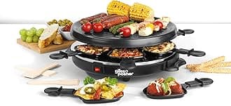 Giles & Posner Electric Round Raclette Grill - Indoor Tabletop 6 Person Raclette, Non-Stick Grill Pans, Includes Spatulas, Approx. Plate Size 29 cm, 800 W, Party Food Machine, Buffet