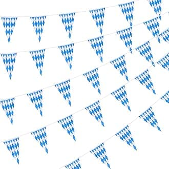 CHRORINE 330 Feet Oktoberfest Pennant Banner Bavarian Bunting Flags, Oktoberfest Decorations Party Supplies, German Party, October Festival Decorations (Blue and White)