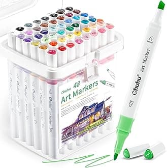 Markers, 48-color Art Marker Set for Architectural Design - Landscape Double Tipped Alcohol Markers - Chisel & Fine Alcohol-based Drawing Marker for Artists Students' Art Class Adults Coloring