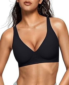 Womens Deep V Bras Comfortable Support Push Up Bralettes Low Cut no Underwire Bra Plunge Seamless Tshirts Bras Black XL