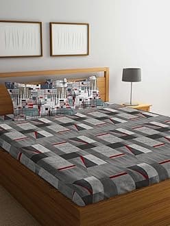 LOOMLYFE 300 TC Microfiber XXL Soft Cotton Super King Size Printed Bedsheet for Double Bed, King Size 108 Inches X 108 Inches, 9 Feet, 275 X 275 cm with 2 Large Size Pillow Covers - GreyRedBox