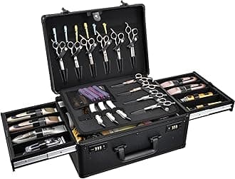 Yueieoun Barber Case with Clippers Sliding Tray, Profesional Barbers Briefcase Tool Case, Barber Cases for Clippers and Supplies, Hair Scissors Trimmer Organizer, Salon Grooming Hard Travel Suitcase