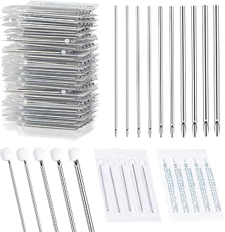 Autdor Ear Nose Piercing Tool - 50pcs Mixed Piercing Tool 12G 14G 16G 18G and 20G Hollow Tool for Ear Nose Navel Nipple Lip Tongue Piercing Kits Piercing Supplies