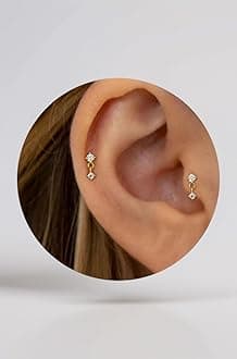 2 Pairs 20G/18G/16G Dainty Stud Earrings, Cubic Zirconia Screw Flat Backdrop Earrings & Tiny Birthstone Dangle Earrings, 18ga(1.0mm), Cubic Zirconia, Clear Crystal, 18ga(1.0mm), Cubic Zirconia, Clear