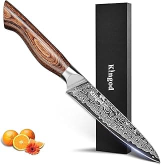 KINGOD 5-Inch Kitchen Utility Chef Knife – VG10 Core, Razor-Sharp & Balanced – Ideal for Precision Cutting of Fruits, Veggies & Meat – Ergonomic Wood Handle – Gift-Ready Box