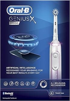 Oral-BGenius X with Artificial Intelligence Blush Pink Electric Toothbrush, 1 Toothbrush Head, 6 Modes, Gum Pressure Sensor, USB Charging Travel Case, UK 2 Pin Plug, Gift for Men/Women
