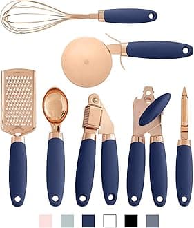 COOK WITH COLOR Kitchen Gadget Set Copper Plated Stainless Steel Utensils with Soft Touch Handles, Copper Navy, 7 Pieces