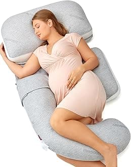 Momcozy G Shaped Pregnancy Pillow, Original Detachable Maternity Pillow with Flexible Belly Wedge Pillow for Pregnant Women, Full Body Support Pillows with Air Layer Cover, Grey and White
