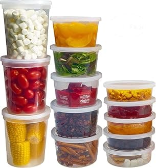 DuraHomeFood Storage Containers with Lids 8oz, 16oz, 32oz Freezer Deli Cups Combo Pack, 44 Sets BPA-Free Leakproof Round Clear Takeout Container Meal Prep Microwavable, Airtight Lids (Mixed Sizes)