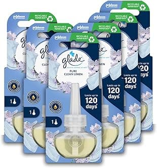 GladePlug in Air Freshener Refill, Electric Scented Oil Room Air Freshener, Clean Linen, Pack of 6 (6 x 20ml)