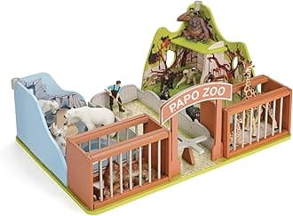Papo 60107 "The Zoo" Playset, White, Brown, Blue, Green
