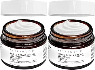 ASTERWOODTriple Repair Moisturizer Face Cream (2-Pack) - Matrixyl 3000, Argireline, Vitamin C, & Hyaluronic Acid - Anti-Aging Night Cream for Women - Hydrating for Dry Skin - Fragrance-Free