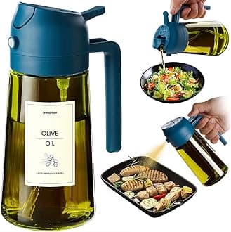 TrendPlain - Original 16oz/470ml Olive Oil Dispenser Bottle for Kitchen Gadgets and Air Fryer Accessories - Olive Oil Sprayer for Cooking w/Stickers (Light Blockage) - Navy