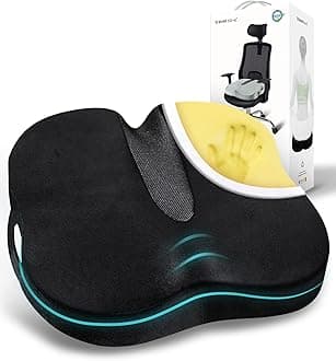 Travel Ease Ergonomic Seat Cushion, Premium Memory Foam Chair Pad with Anti-Slip Base for Long Hours Sitting Comfort, Hip Support Pillow for Office Chair, Car Seat, Gaming Chair (Black)