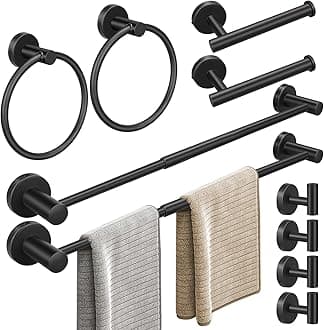 RUBY.Q 5/10/20pcs Bathroom Hardware Set, Including Hand Towel Bars, Toilet Paper Holders, Towel Rings, Robe Towel Hooks (10pcs, 24" Black)