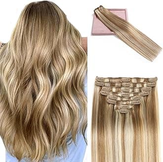 Clip in Hair Extensions Real Human Hair 3.4oz/90g Clip ins 100% Human Hair Extension for Women 8pcs Per Set with 18 Clips Double Weft (14 Inch #16/22 Light Blonde to Golden Blonde)