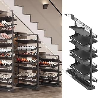 Pull-Out Shoe Rack Organizer for Closet Shoe Cabinet,Adjustable Height Retractable Metal Stackable Shoe Rack, Vertical Shelf Organizer for Small Bedroom Closet, Space Saving Storage, Black(85cm,7 Tier