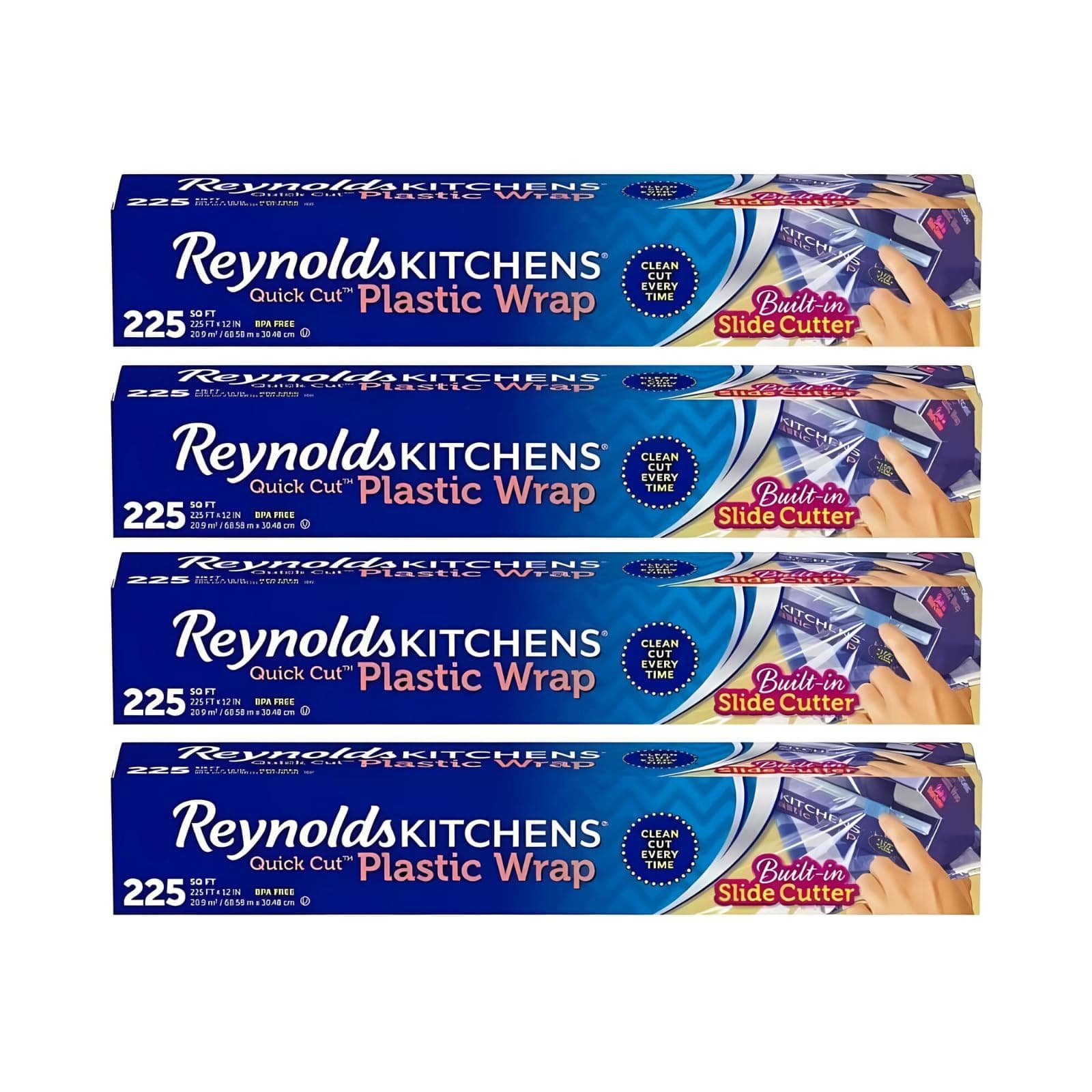 Reynolds Kitchens Quick Cut Plastic Wrap, 225 Sq Ft (Pack of 4)