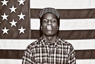 Buyartforless ASAP Mob Rocky with Flag 36x24 Music Art Print Poster Rakim Mayers Smoking Plaid Shirt Rap Hip Hop, Black, White, Gray, (TS BG18473)