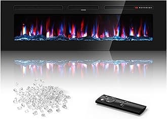 Manastin 60 inch Electric Fireplace in-Wall Recessed and Wall Mounted with Remote Control, 1500/750W Fireplace Heater (60-99°F Thermostat) with 12 Adjustable Color, Timer, Log and Crystal