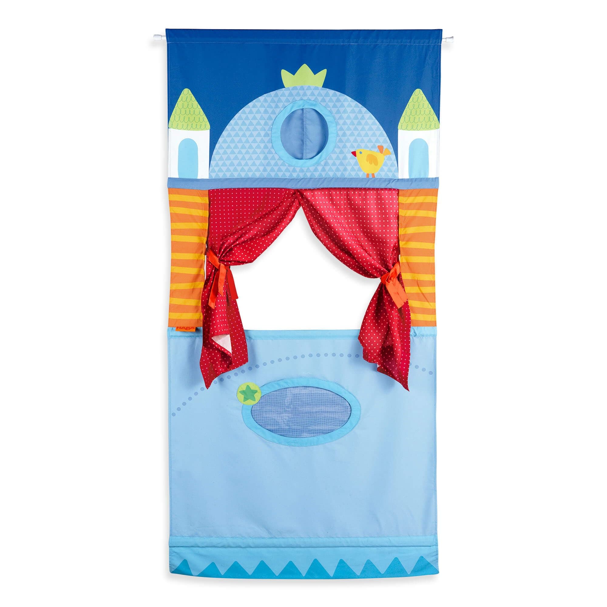 HABA Doorway Puppet Theater - Space Saver with Adjustable Rod: Ideal for Pretend Play, Hand Puppets, Educational Kids Activities, & Toys for Toddlers 3 Years and Up
