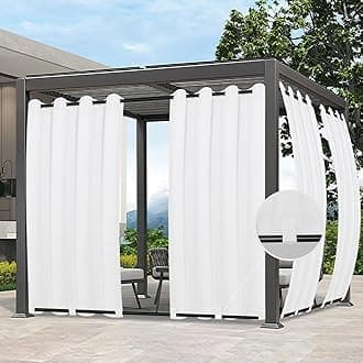 Easy-Going Outdoor Curtains Waterproof Windproof Weatherproof Curtain for Patio, Cabana, Porch, Pergola and Gazebo, Grommet Top and Tab Bottom Drape, 1panel, 54x72 inch, White